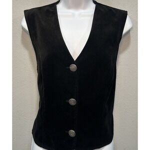 Stonebridge Velvet Vest Women's Size 6 Black Silver Buttons Satin Lined